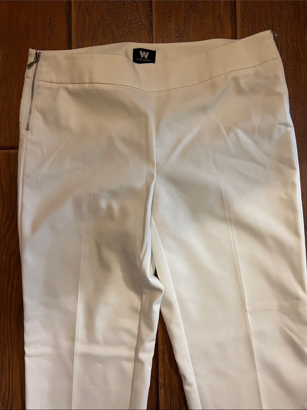 W by Worth Cream Slim Ponte Trousers with Side Zippers
